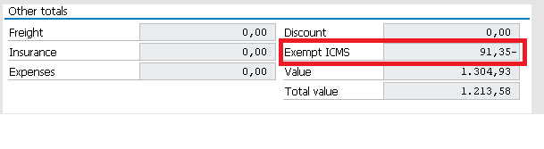 Total ICMS Exempt